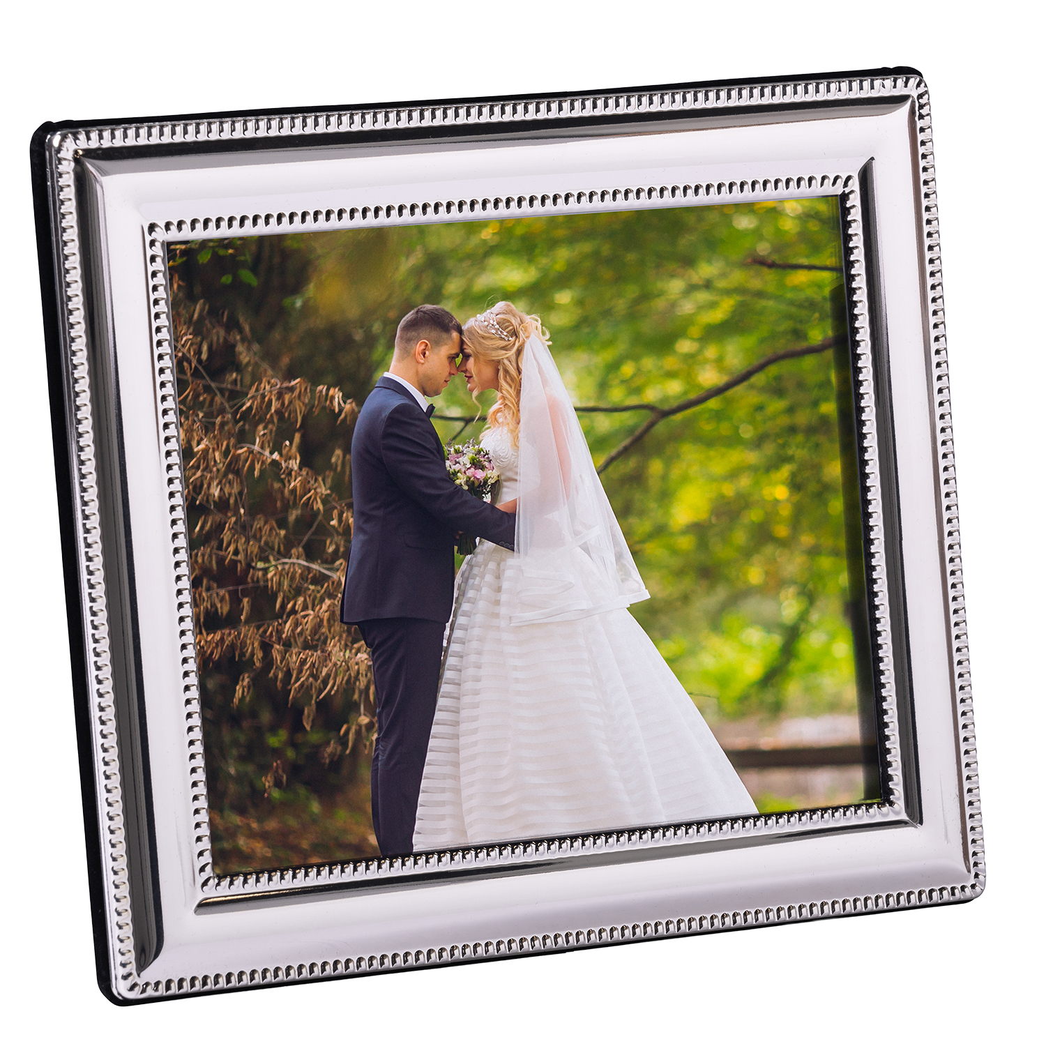 Frapery 4x6 Silver Plated Picture Frame - The Classic tabletop photo frame with beaded design